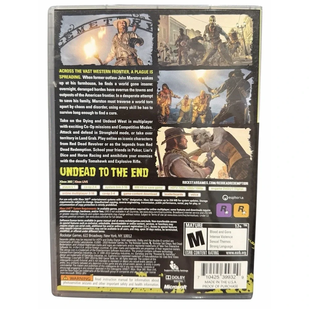 Red Dead Redemption Undead Nightmare Xbox 360 Platinum Hits w/Manual And Map